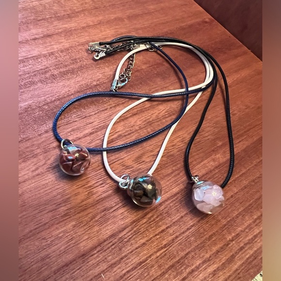 Hand filled glass globe pendants with assorted crystal chips. Set of 3. - Picture 1 of 4